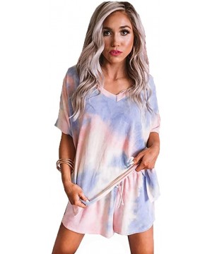 Sets Womens Tie Dye Short Pajamas Set Long Sleeve Tops and Shorts PJ Set Loungewear Nightwear Sleepwear Pink Purple 003 - CX1...