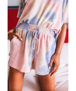 Sets Womens Tie Dye Short Pajamas Set Long Sleeve Tops and Shorts PJ Set Loungewear Nightwear Sleepwear Pink Purple 003 - CX1...