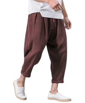 Bikinis Men's Pants Casual Baggy Harem Pants Loose Drawstring Jogger 3/4 Capri Pants with Big Pockets - Coffee - CR18WLLI80A