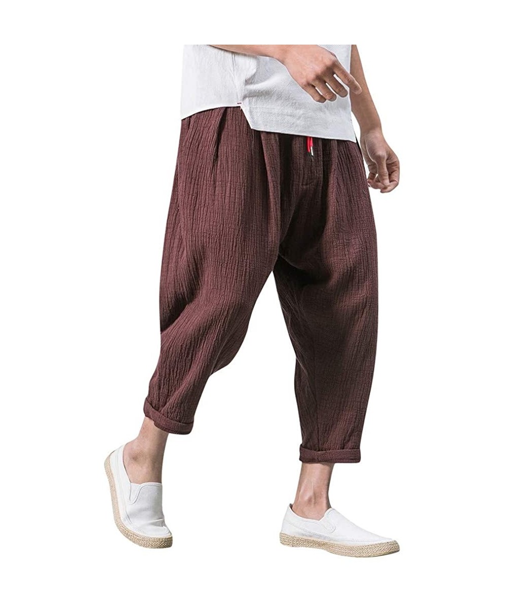 Bikinis Men's Pants Casual Baggy Harem Pants Loose Drawstring Jogger 3/4 Capri Pants with Big Pockets - Coffee - CR18WLLI80A