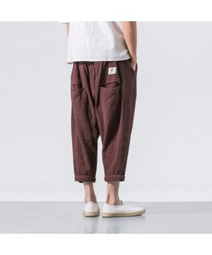 Bikinis Men's Pants Casual Baggy Harem Pants Loose Drawstring Jogger 3/4 Capri Pants with Big Pockets - Coffee - CR18WLLI80A