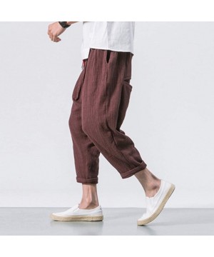 Bikinis Men's Pants Casual Baggy Harem Pants Loose Drawstring Jogger 3/4 Capri Pants with Big Pockets - Coffee - CR18WLLI80A