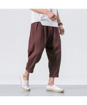 Bikinis Men's Pants Casual Baggy Harem Pants Loose Drawstring Jogger 3/4 Capri Pants with Big Pockets - Coffee - CR18WLLI80A