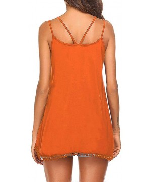 Thermal Underwear Women's Tassel Spaghetti Strap Cami Top Sleeveless Flowy V Neck Casual Tank Blouse - Orange - CZ194ASM7T7