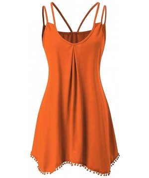 Thermal Underwear Women's Tassel Spaghetti Strap Cami Top Sleeveless Flowy V Neck Casual Tank Blouse - Orange - CZ194ASM7T7