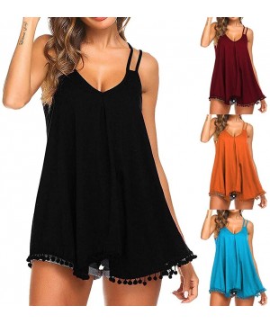 Thermal Underwear Women's Tassel Spaghetti Strap Cami Top Sleeveless Flowy V Neck Casual Tank Blouse - Orange - CZ194ASM7T7