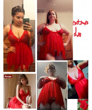 Nightgowns & Sleepshirts Women Lingerie Lace Babydoll V Neck Sleepwear Strap Chemise - Red - CN18524IZQ2