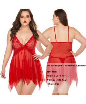 Nightgowns & Sleepshirts Women Lingerie Lace Babydoll V Neck Sleepwear Strap Chemise - Red - CN18524IZQ2