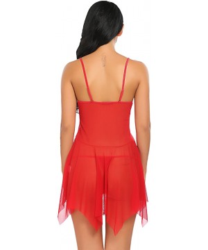 Nightgowns & Sleepshirts Women Lingerie Lace Babydoll V Neck Sleepwear Strap Chemise - Red - CN18524IZQ2