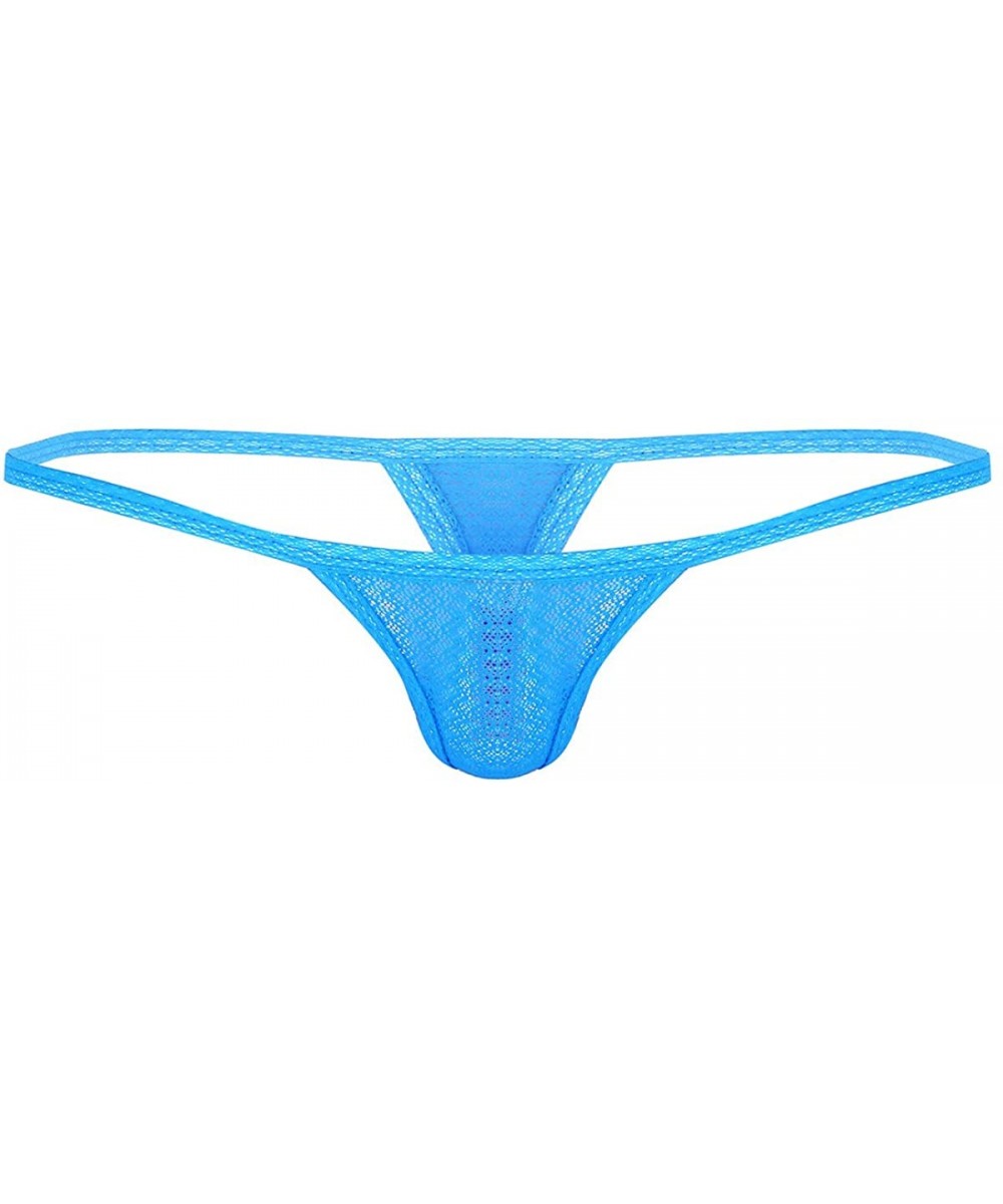 G-Strings & Thongs Mens Mesh Sheer Low Rise T-Back Mini Pouch Bikini Brief G-String Thongs Lingerie Underwear - Blue - CP18TR...