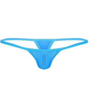 G-Strings & Thongs Mens Mesh Sheer Low Rise T-Back Mini Pouch Bikini Brief G-String Thongs Lingerie Underwear - Blue - CP18TR...