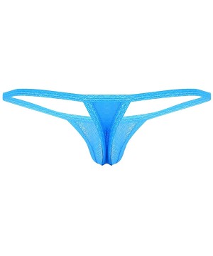 G-Strings & Thongs Mens Mesh Sheer Low Rise T-Back Mini Pouch Bikini Brief G-String Thongs Lingerie Underwear - Blue - CP18TR...