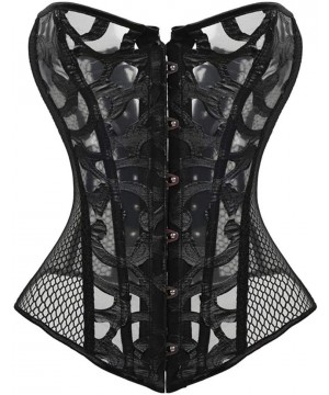 Bustiers & Corsets Women Corset Top Breathable Mesh Openwork Flowers Strapless Lingerie Cross Lacing Shapewear (Black Size XX...