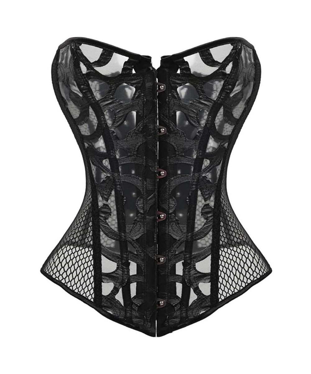 Bustiers & Corsets Women Corset Top Breathable Mesh Openwork Flowers Strapless Lingerie Cross Lacing Shapewear (Black Size XX...