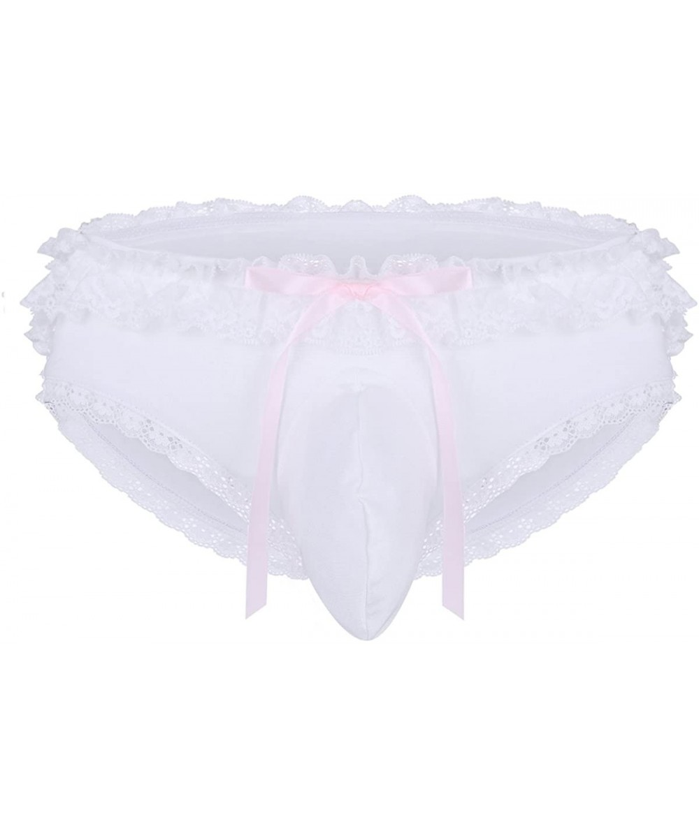 Briefs Men's Frilly Lace Ruffle Sissy Pouch Crossdress Girly Hipster Panties Underwear - White - CC18EMMMXN8