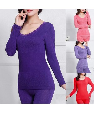 Thermal Underwear 2Pcs Women Winter O Neck Top Long Pants Thermal Underwear Shaper Sleepwear Set Sexy Breathable Shapewear de...