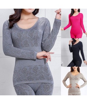 Thermal Underwear 2Pcs Women Winter O Neck Top Long Pants Thermal Underwear Shaper Sleepwear Set Sexy Breathable Shapewear de...