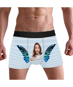 Briefs Custom Face Boxers Briefs for Men Boyfriend- Customized Underwear with Picture Butterfly Wings All Gray Stripe - Multi...