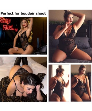 Baby Dolls & Chemises Teddy Lingerie for Women One Piece Babydoll Lace Mini Bodysuit - Black - C518RUZ4X70