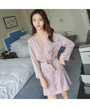 Robes Lightweight and Comfortable Women's Satin Silk Woman Lace Robe Bathrobe Womens Robes Sleepwear Ladies Wedding Bride Bri...