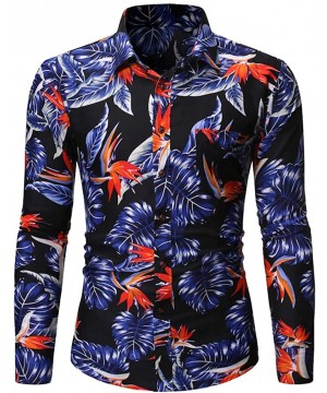 Trunks Men's Spring Summer Casual Slim Printed Long Sleeve Shirts Top Beach Blouse - Blue - CD195R3IMIY