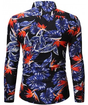 Trunks Men's Spring Summer Casual Slim Printed Long Sleeve Shirts Top Beach Blouse - Blue - CD195R3IMIY