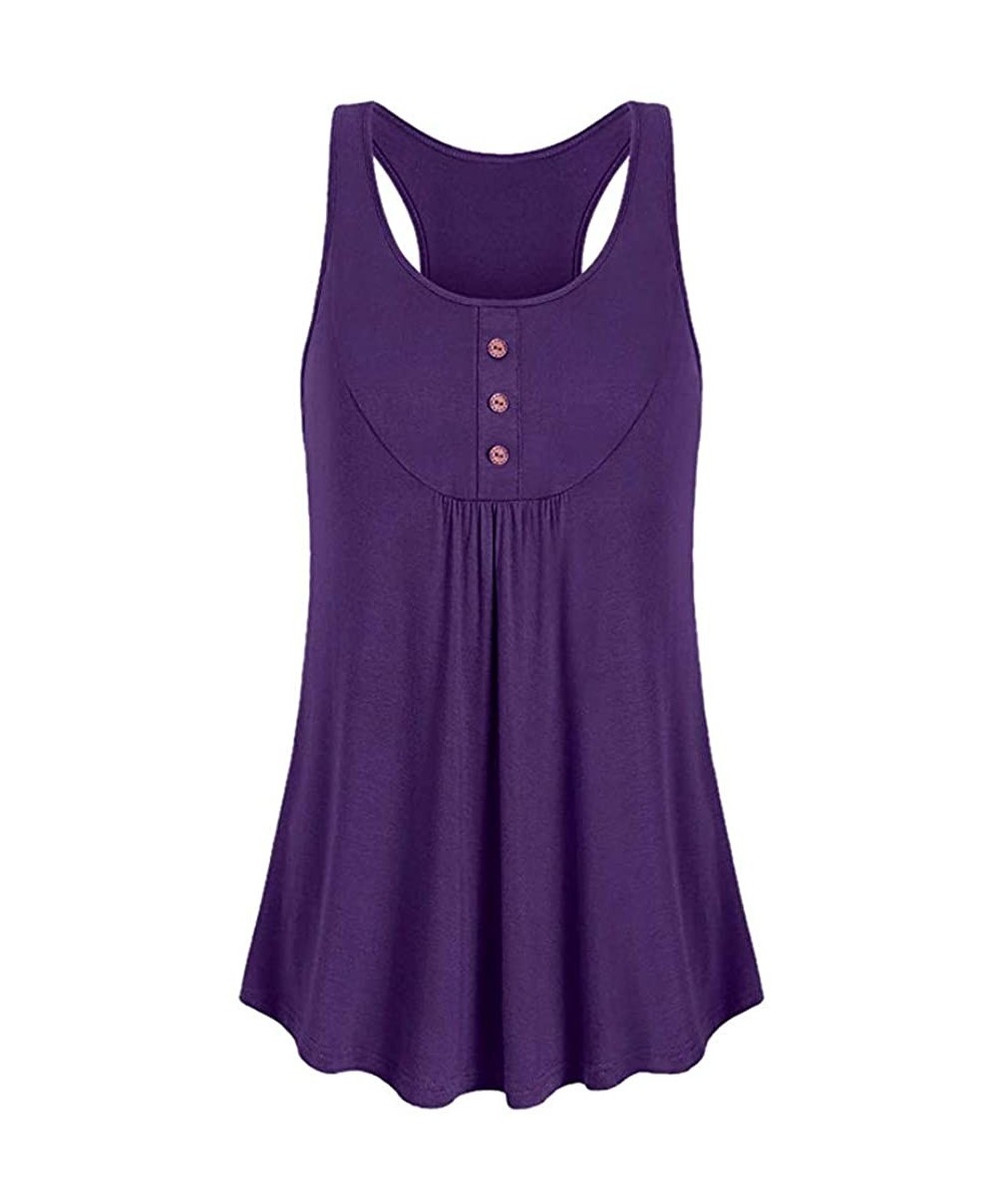 Bustiers & Corsets Women's Casual Workout Tank Top Button Decor Sleeveless Sport Tops - Purple - CS18R24XGE8