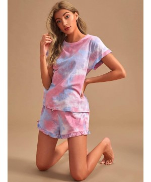 Sets Women's Sleepwear Cartoon Dinosaur Print Tee and Shorts Cute Pajama Set - Purple - CN19C6SLNCW