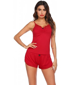 Sets Camisole Pajamas Set Lace Lingerie Short Sets Sexy Nightgown Sleepwear - A-red - CZ18ULTKWU8