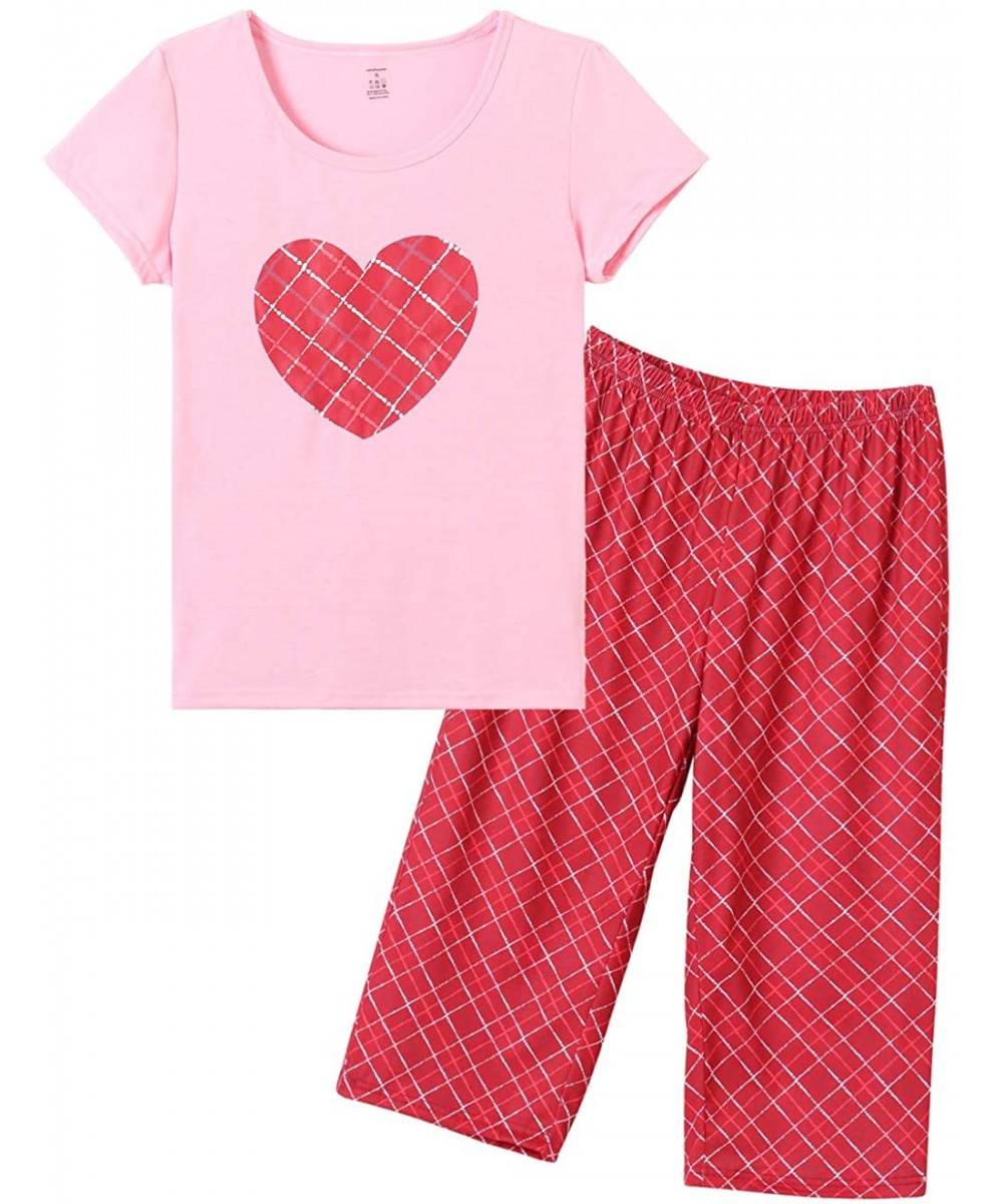 Sets Women's Capri Pajama Sets Plus Size Sleepwear 2 Piece Ladies Sleep Set - Pink Love - CR1908M2WNU