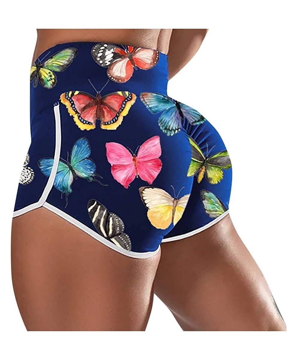 Bottoms Butterfly Printed High-Waist Hip Stretch Sexy Underpants Running Fitness Yoga Shorts - Blue - CZ1905G35CC