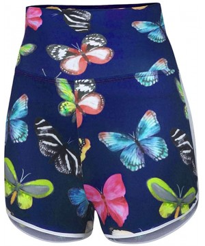 Bottoms Butterfly Printed High-Waist Hip Stretch Sexy Underpants Running Fitness Yoga Shorts - Blue - CZ1905G35CC