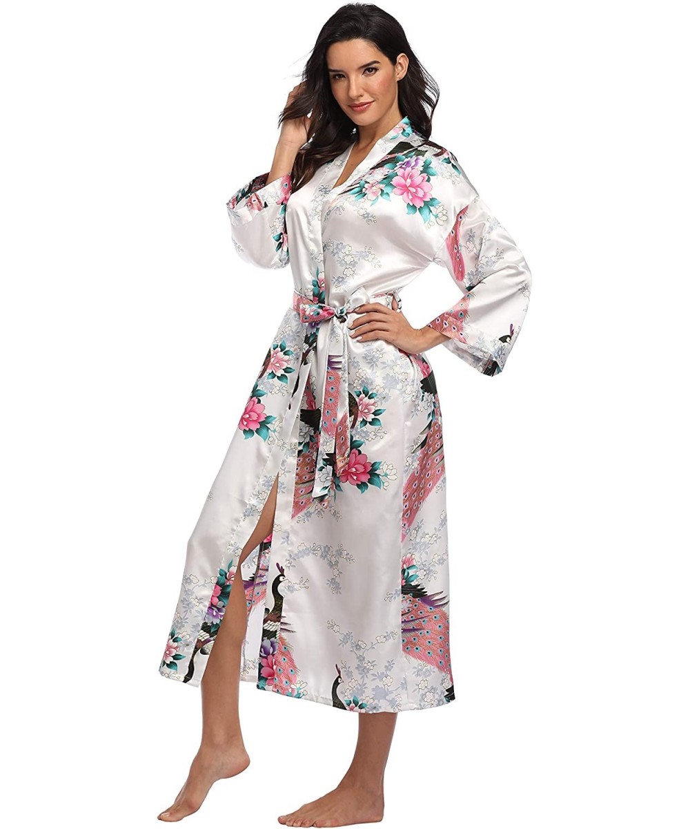 Robes Women's Long Floral Robe Bride Bridemaids Dressing Gown Silky - White - CT192DOHO3K