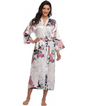 Robes Women's Long Floral Robe Bride Bridemaids Dressing Gown Silky - White - CT192DOHO3K