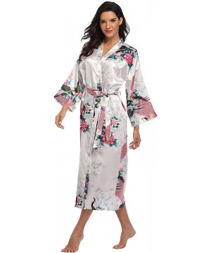 Robes Women's Long Floral Robe Bride Bridemaids Dressing Gown Silky - White - CT192DOHO3K