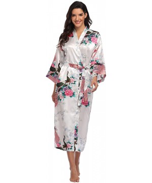 Robes Women's Long Floral Robe Bride Bridemaids Dressing Gown Silky - White - CT192DOHO3K