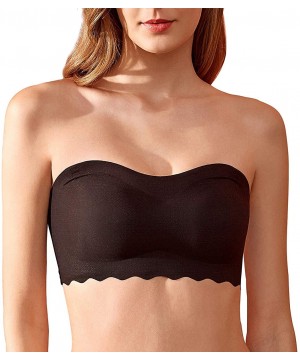 Bras Women's Strapless Seamless Bra Bandeau Convertible Bra Wireless Bra Detachable Straps - Black - C219C2GL9LY