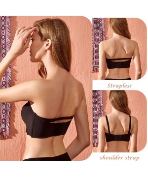 Bras Women's Strapless Seamless Bra Bandeau Convertible Bra Wireless Bra Detachable Straps - Black - C219C2GL9LY