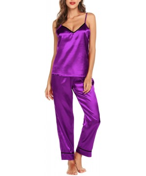 Sets Satin Pajamas Set Silk Sleepwear Cami Nightwear Soft Lingerie PJ Set - Purple - CO18KL0NXG5