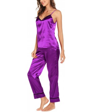 Sets Satin Pajamas Set Silk Sleepwear Cami Nightwear Soft Lingerie PJ Set - Purple - CO18KL0NXG5