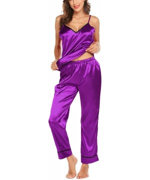 Sets Satin Pajamas Set Silk Sleepwear Cami Nightwear Soft Lingerie PJ Set - Purple - CO18KL0NXG5