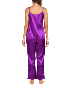 Sets Satin Pajamas Set Silk Sleepwear Cami Nightwear Soft Lingerie PJ Set - Purple - CO18KL0NXG5