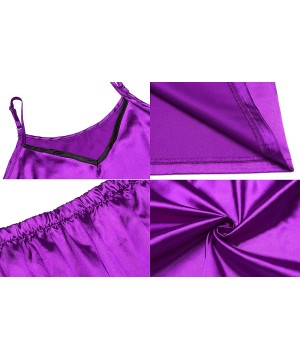 Sets Satin Pajamas Set Silk Sleepwear Cami Nightwear Soft Lingerie PJ Set - Purple - CO18KL0NXG5