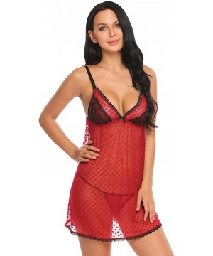 Baby Dolls & Chemises Women's Lingerie Lace Babydoll Strap Chemise Nighty Mesh Sleepwear Outfits - Dark Red (6826) - CH18T5I0N4N