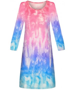 Nightgowns & Sleepshirts Women's Tie Dye Nightgown Night Shirt for Sleeping Sexy Sleepwear Nightshirt Nightdress - Pink 2 - C...