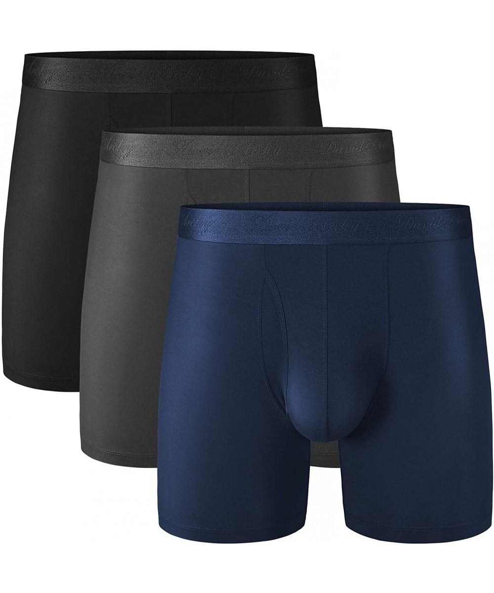 Trunks Men's Underwear Ultra Soft Micro Modal Trunks Boxer Briefs with Fly Boxer Shorts - Black/Navy Blue/Dark Gray-6.5" Leg ...