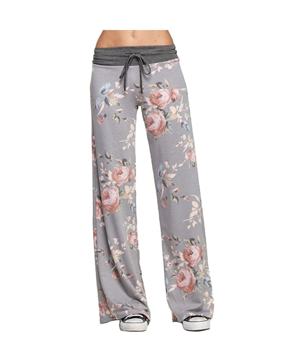 Bottoms Women's Comfy Soft Stretch Floral Polka Dot Pajama Pants - Grey Roses - CI12O7DIWZR