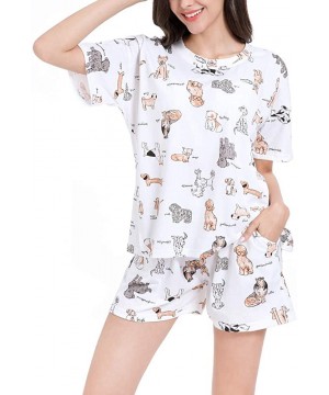 Sets Women's Fashion Dog Print Sleepwear Tee and Shorts Cute Cat Pattern Pajama Sets - White - CJ18Y3ZGQSD