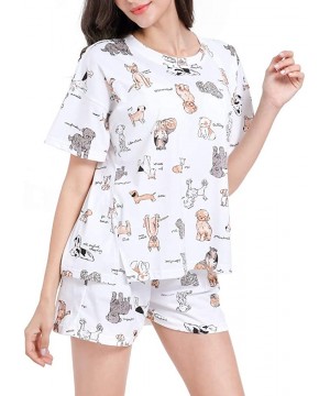 Sets Women's Fashion Dog Print Sleepwear Tee and Shorts Cute Cat Pattern Pajama Sets - White - CJ18Y3ZGQSD