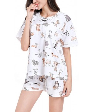 Sets Women's Fashion Dog Print Sleepwear Tee and Shorts Cute Cat Pattern Pajama Sets - White - CJ18Y3ZGQSD